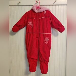 Vintage Carter's Pink Snowsuit Baby 24M Hooded Winter One Piece